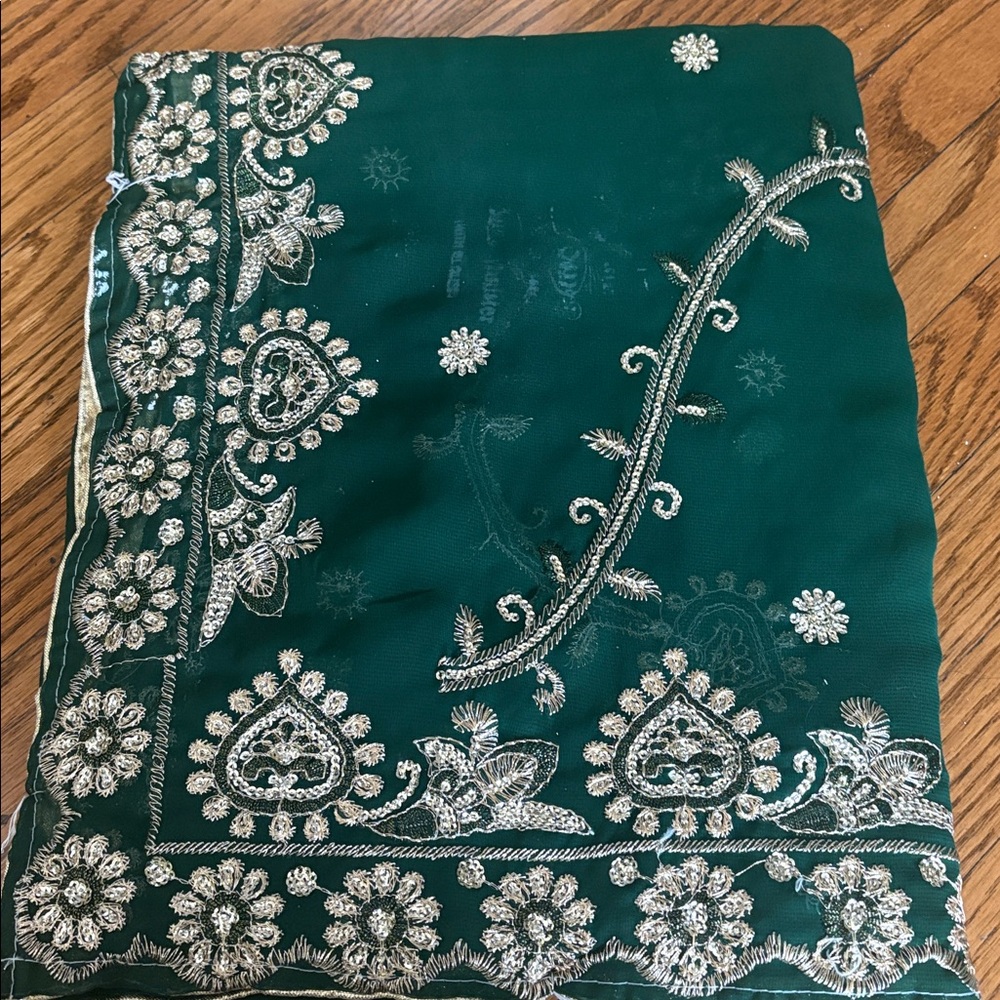 Brand New Embroidered Green Saree